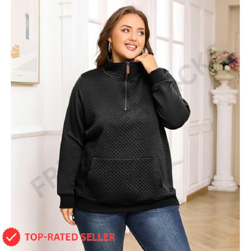 Quilted Pattern Quarter Zip Pullover Lightweight … - image 6